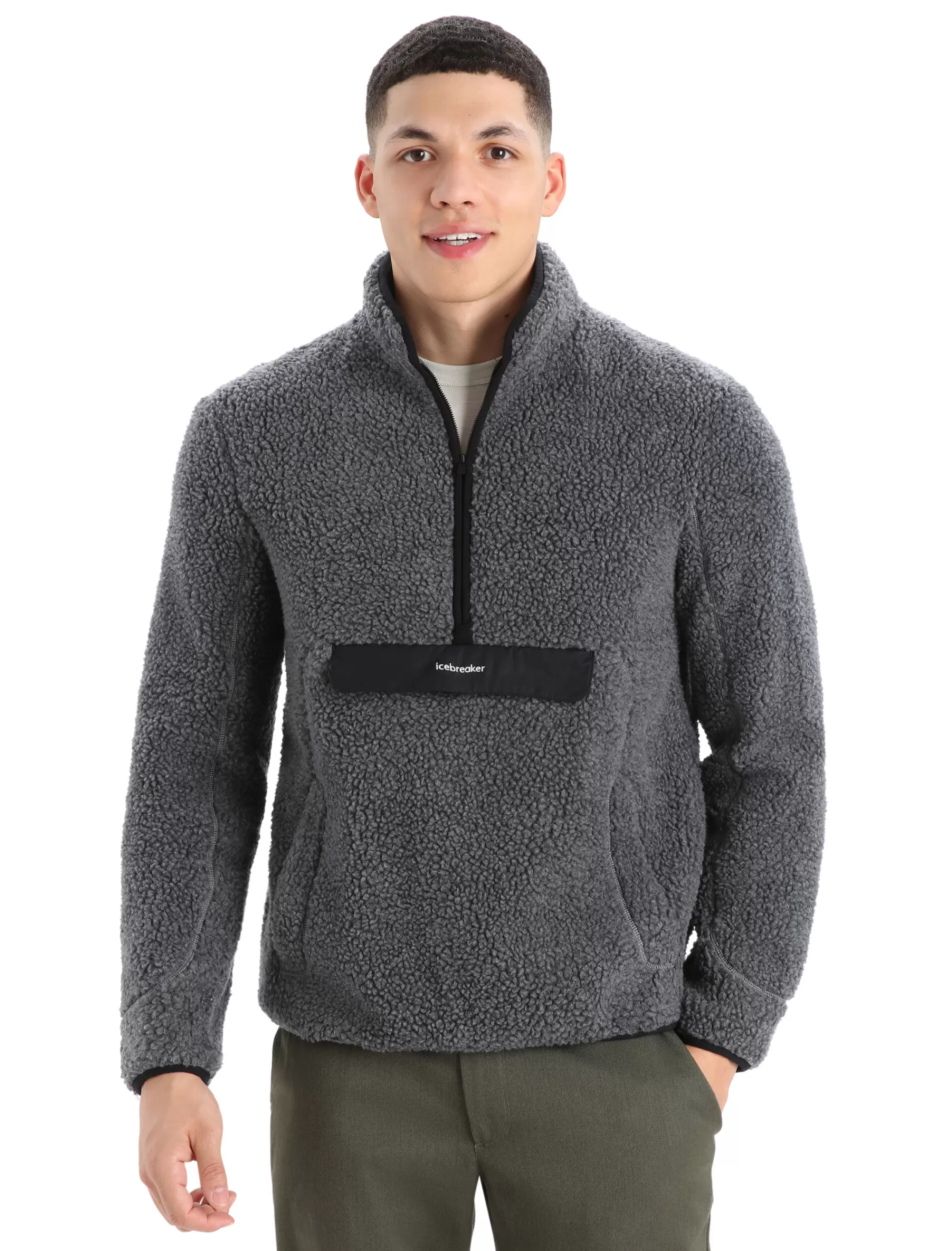 Icebreaker Demi-Zip Manches Longues Effet Fourrure Merinos Realfleece™ Homme Gritstone Heather/Black Hot