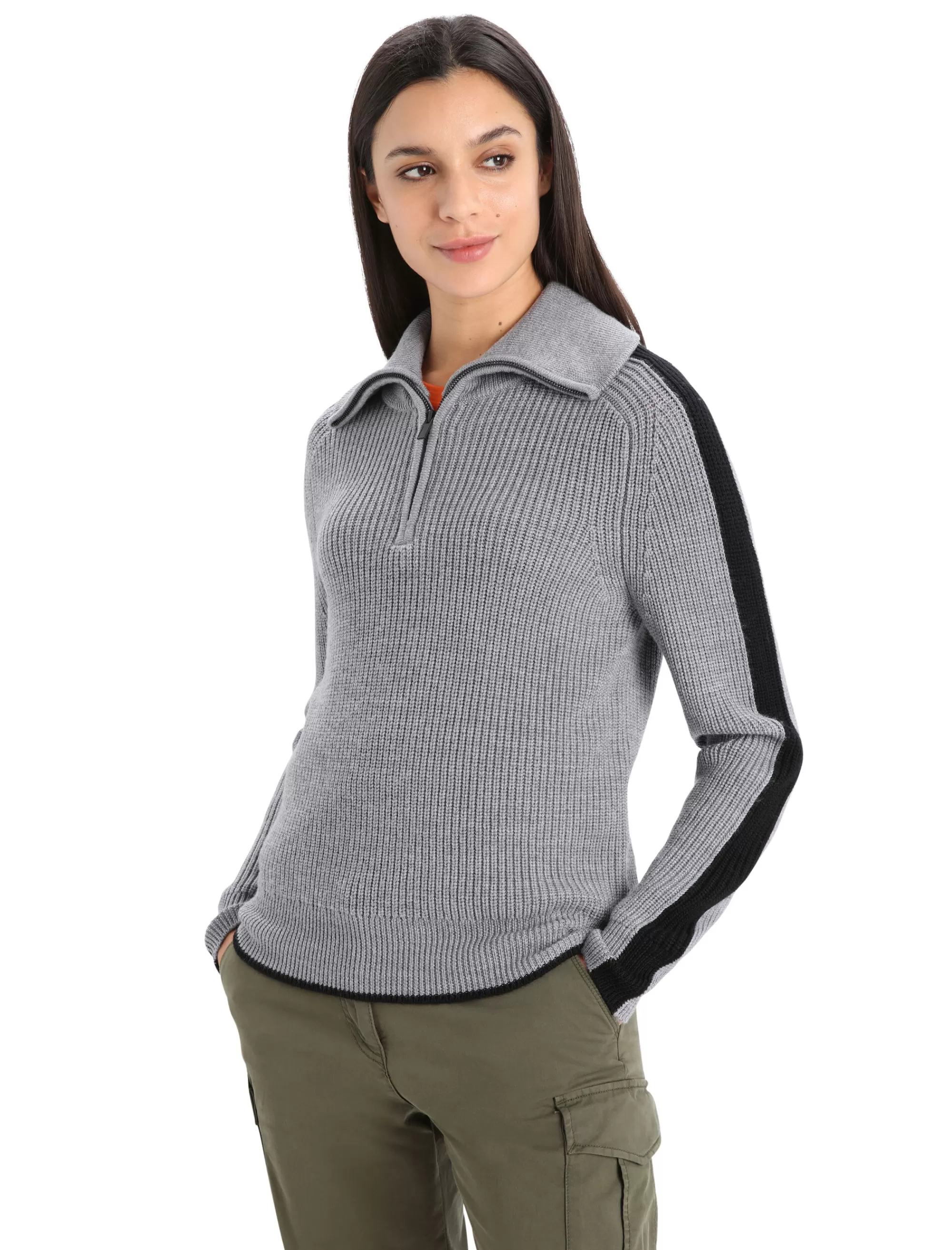 Icebreaker Pull-Over Demi-Zip Manches Longues Merinos Lodge Femme Gritstone Heather/Black Clearance