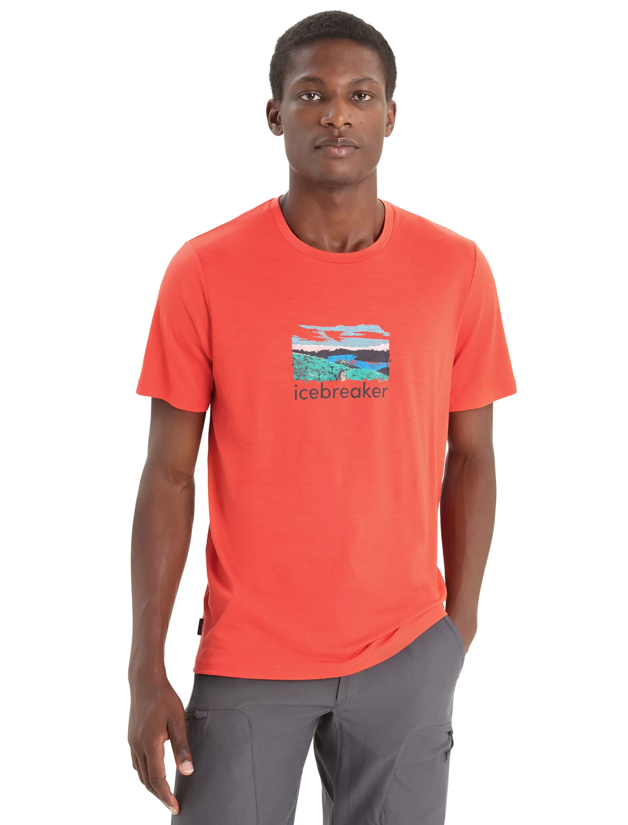 Icebreaker T-Shirt Manches Courtes Merinos Tech Lite Ii Trailhead Homme Vibrant Earth Hot