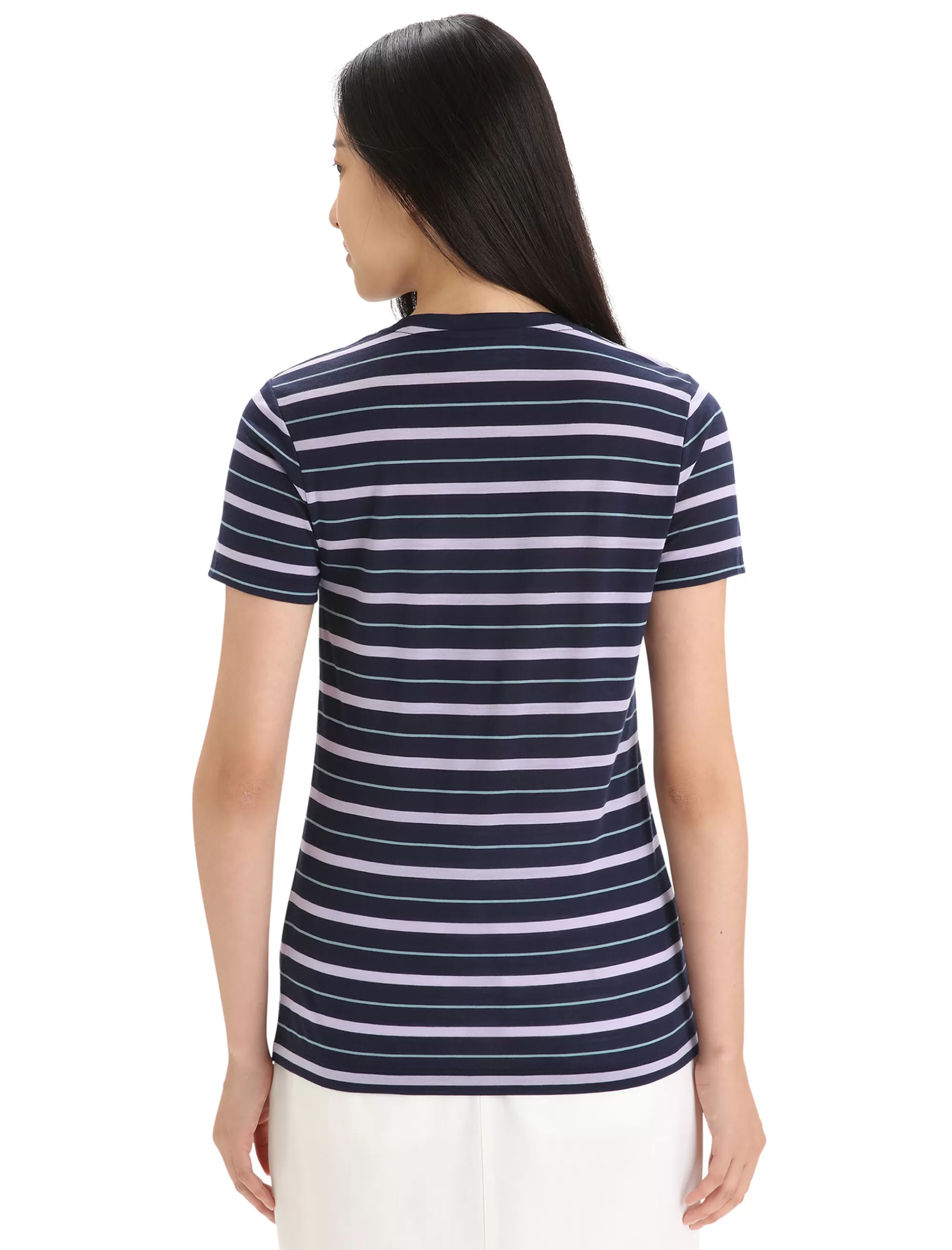 Icebreaker T-Shirt Manches Courtes Merinos Wave Stripe Femme Midnight Navy/Purple Gaze Sale