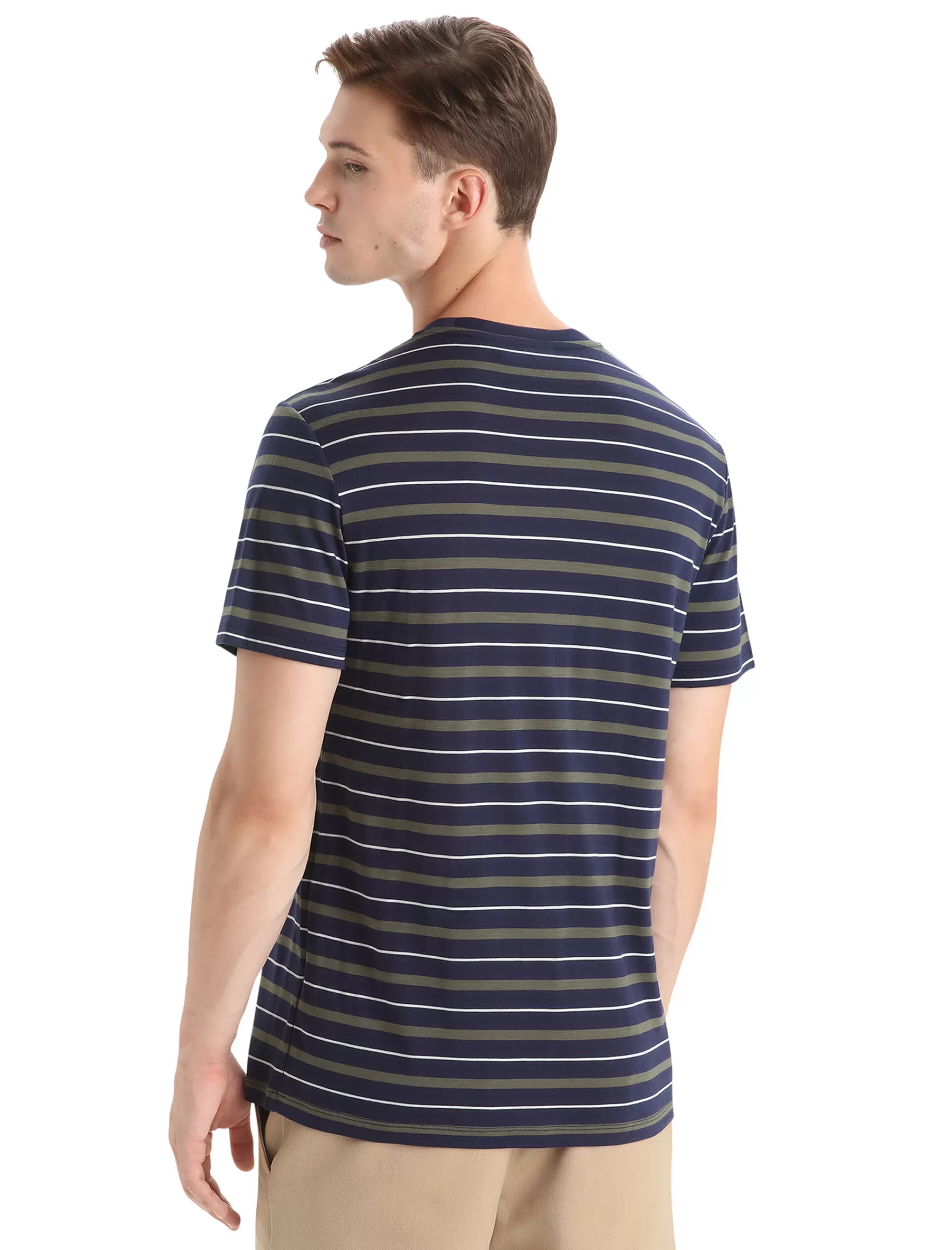 Icebreaker T-Shirt Manches Courtes Merinos Wave Stripe Homme Midnight Navy/Loden Best