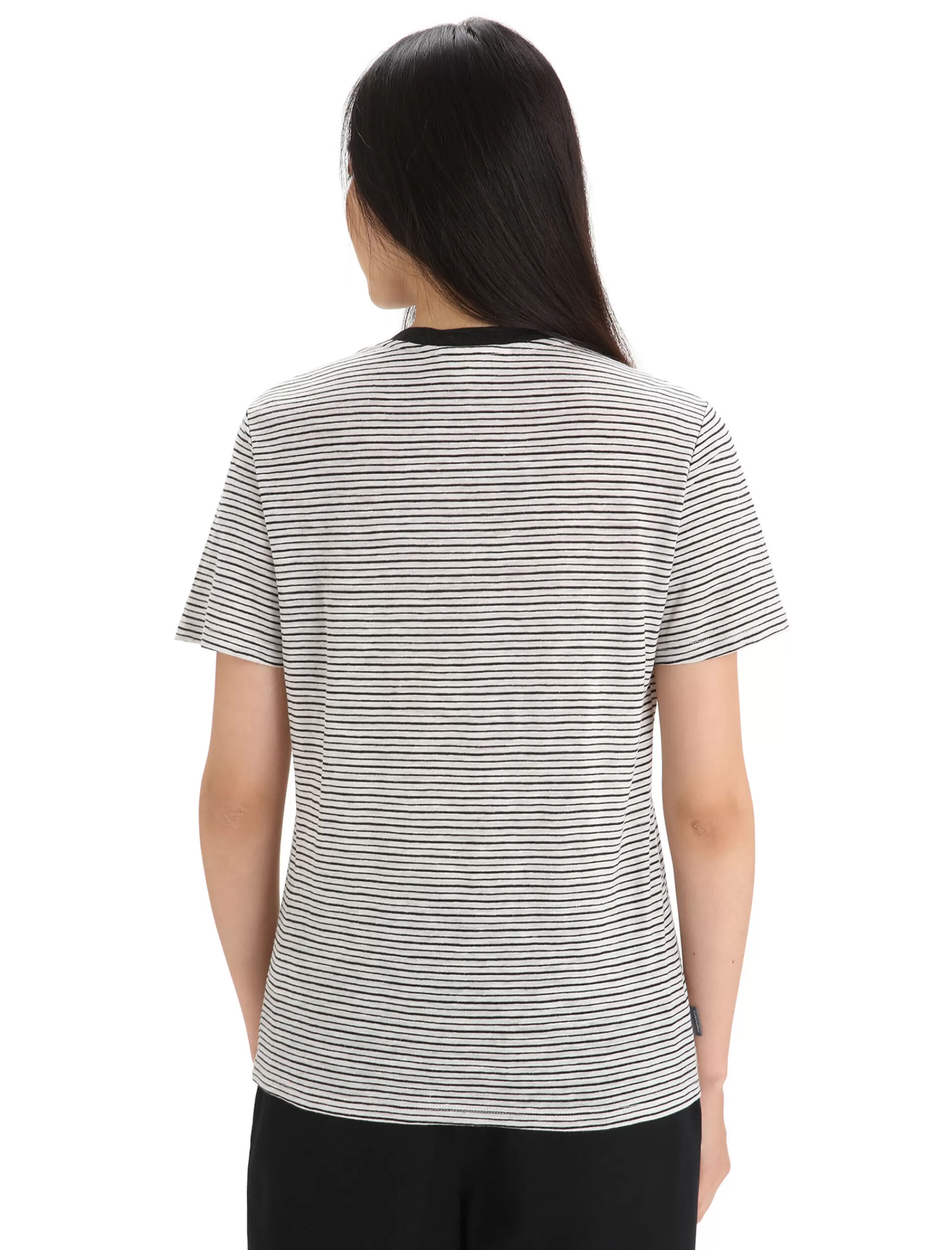 Icebreaker T-Shirt Manches Courtes Merinos/Lin Stripe Femme Snow/Black Clearance