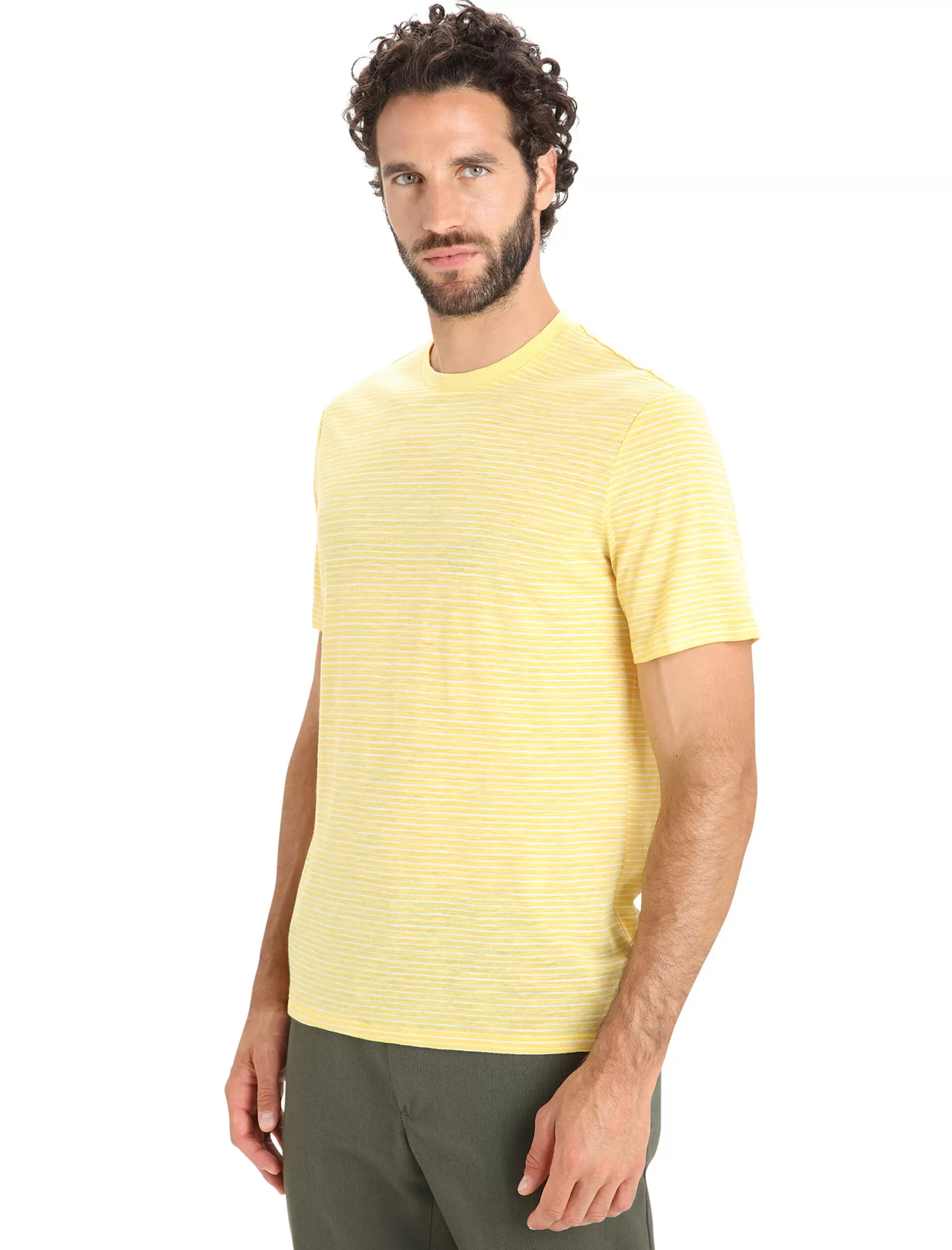 Icebreaker T-Shirt Manches Courtes Merinos/Lin Stripe Homme Summer/Snow Best Sale