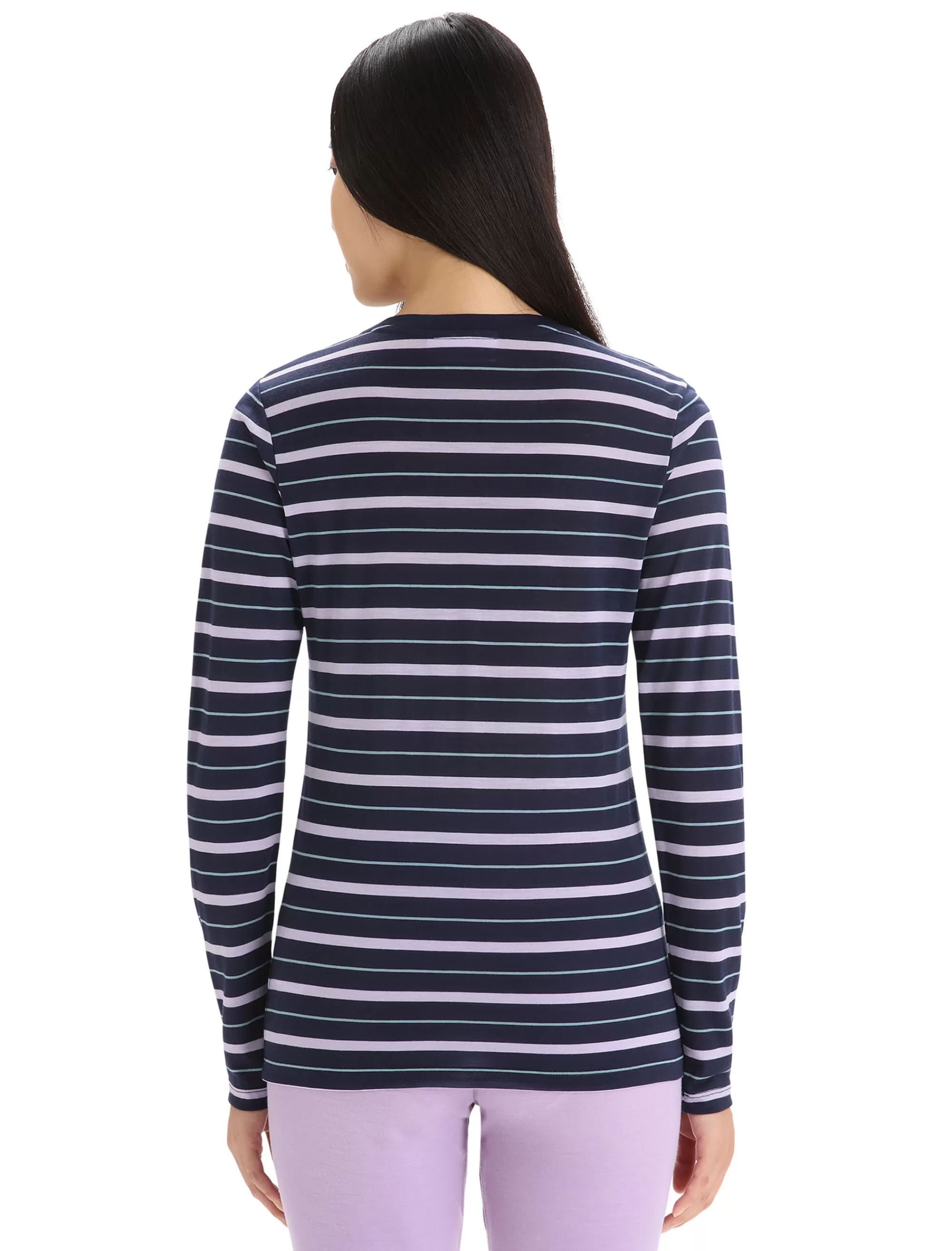 Icebreaker T-Shirt Manches Longues Merinos Wave Stripe Femme Midnight Navy/Purple Gaze New