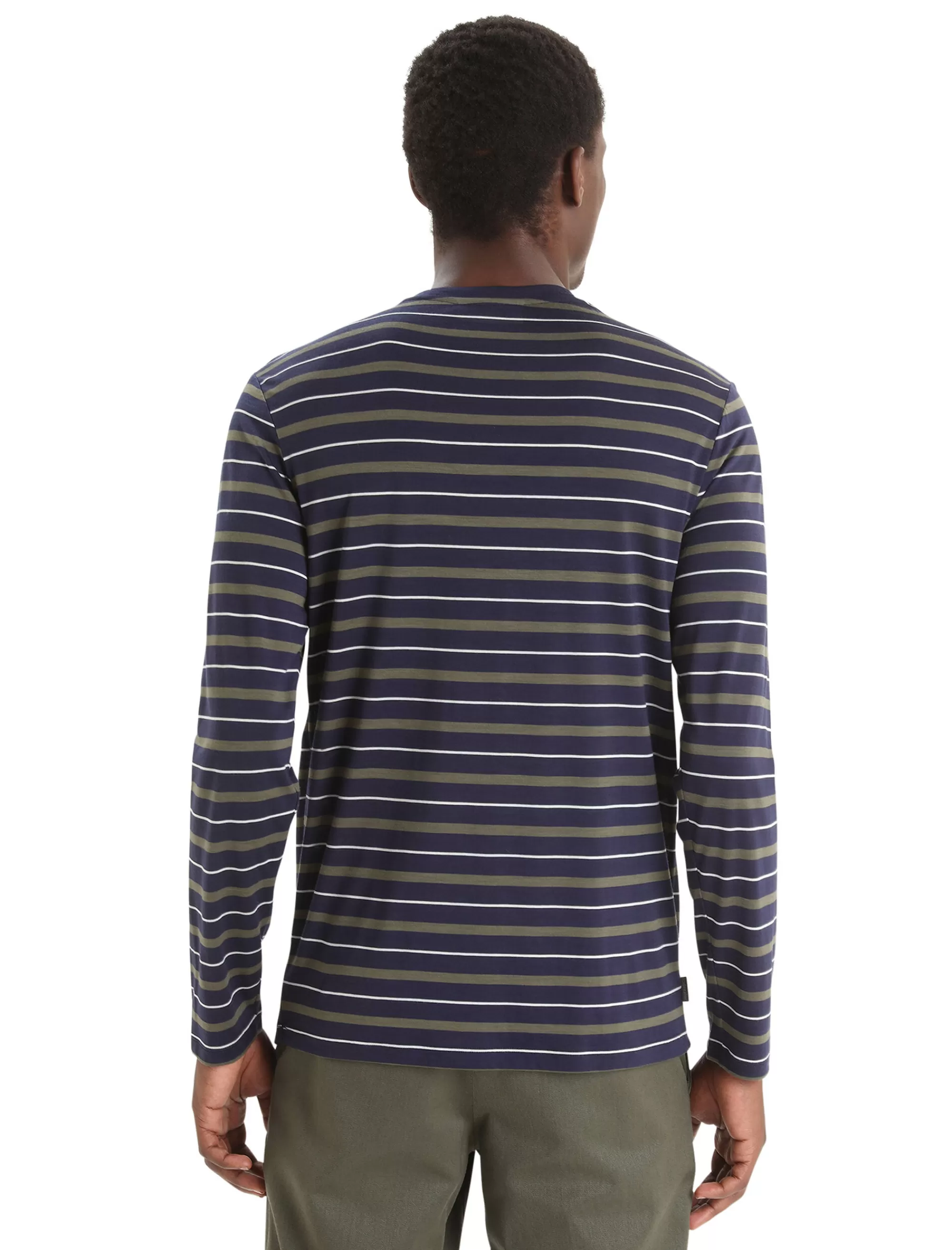 Icebreaker T-Shirt Manches Longues Merinos Wave Stripe Homme Midnight Navy/Loden Best Sale