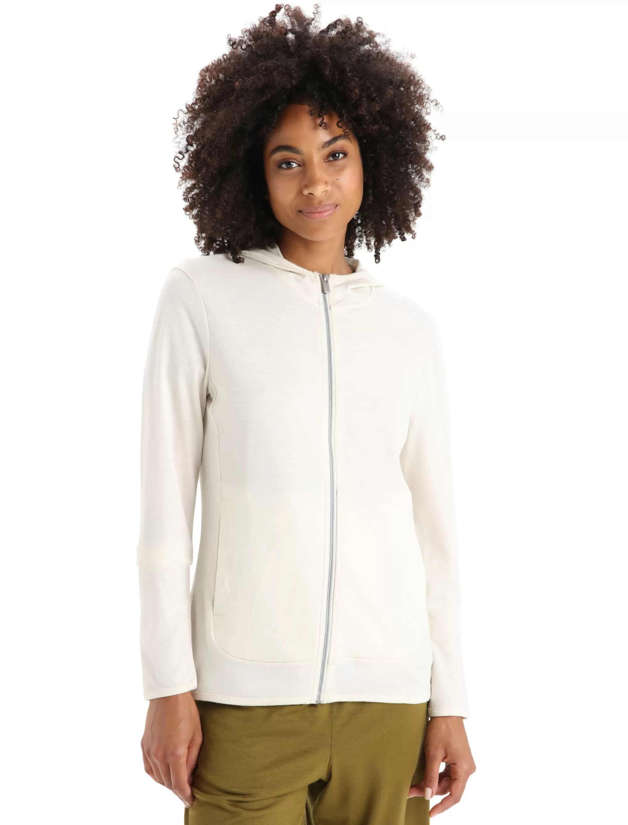 Icebreaker Veste Zippee A Capuche Manches Longues Merinos Granary Femme Chalk Outlet