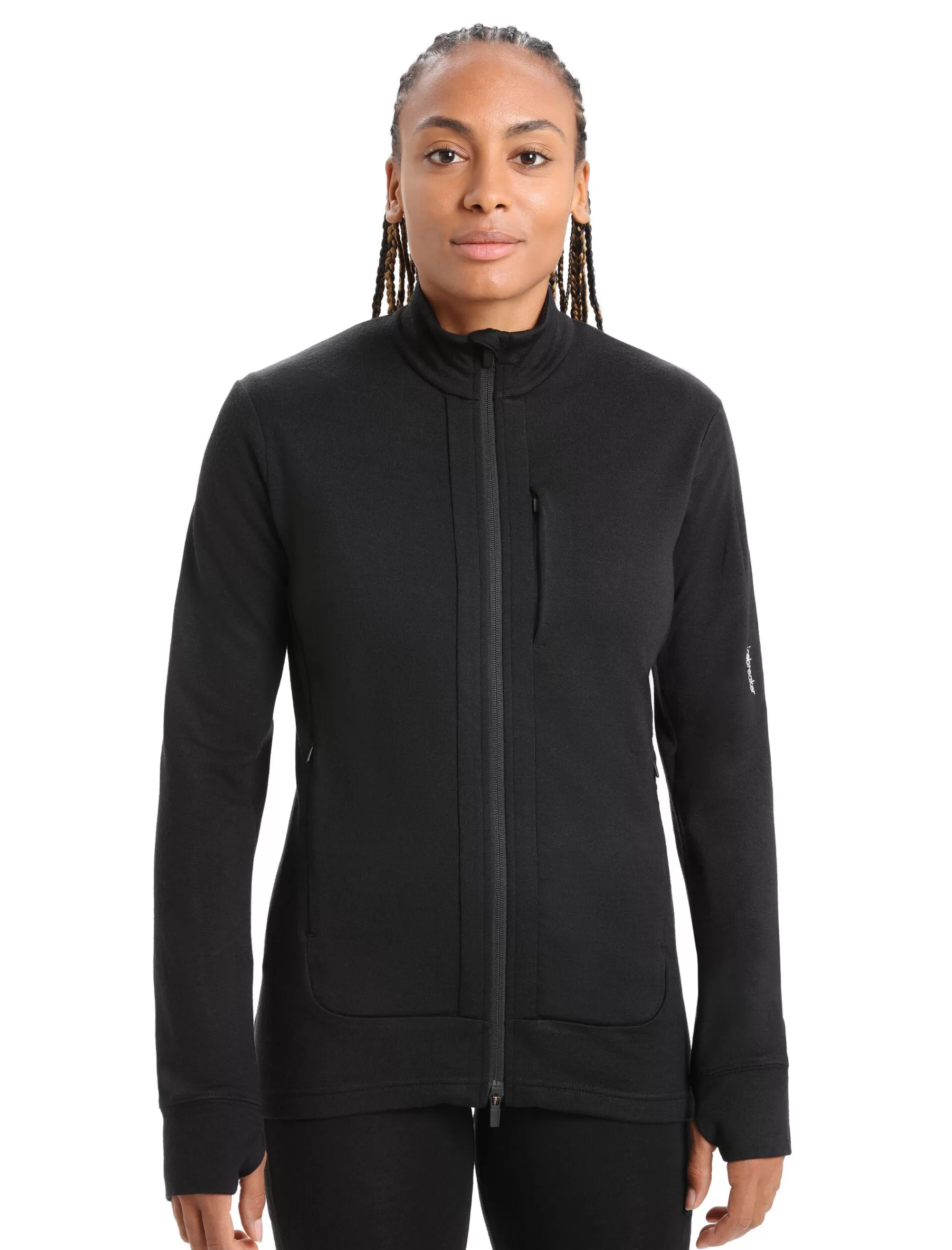 Icebreaker Veste Zippee Manches Longues Merinos Quantum Iii Femme Black New